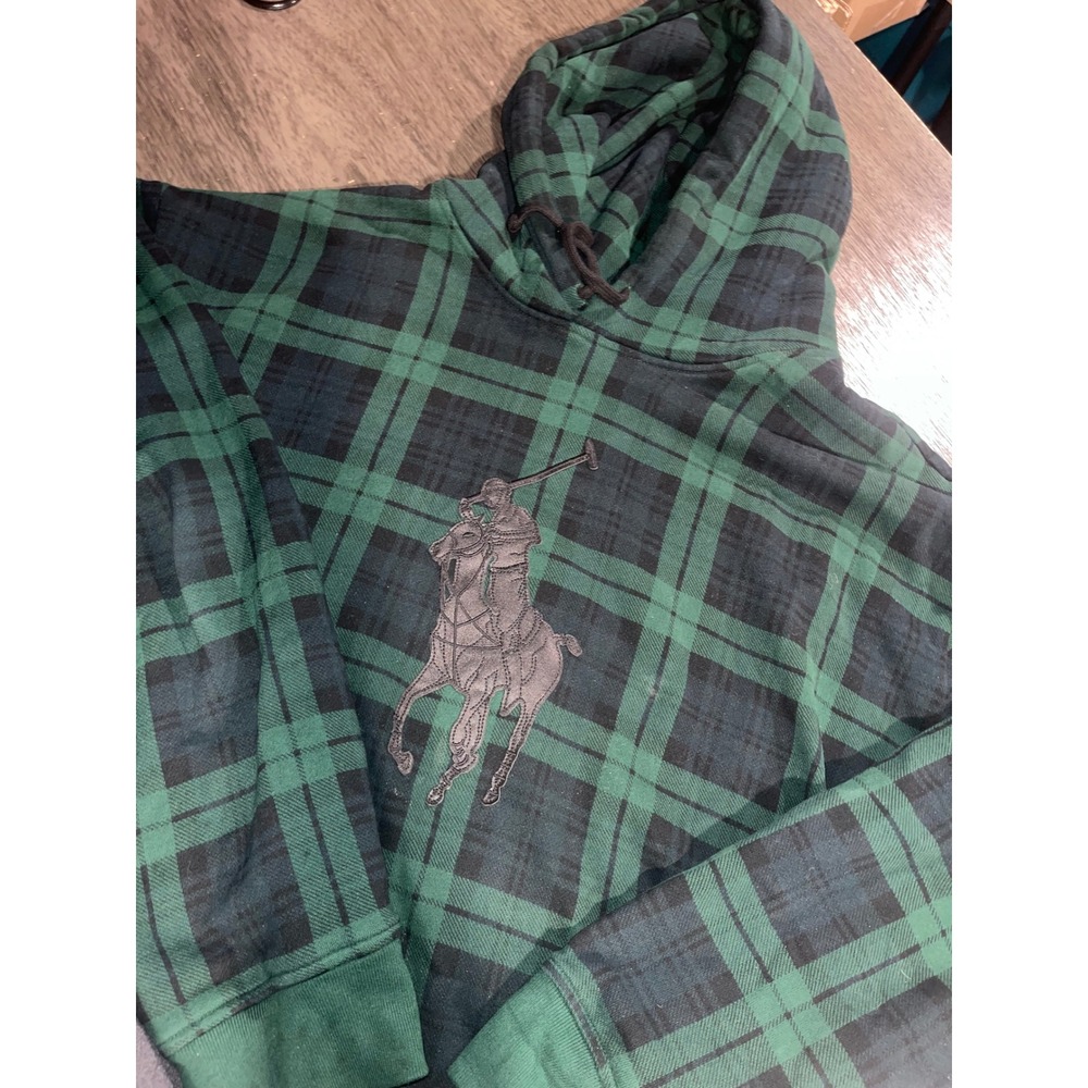 Polo Ralph Lauren Mens 3XB Green Plaid Hoodie Big Pony Logo Pullover Sweatshirt